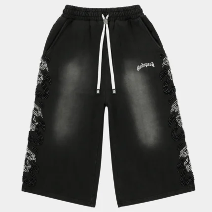 godspeed nior studded 3qtr shorts black front view