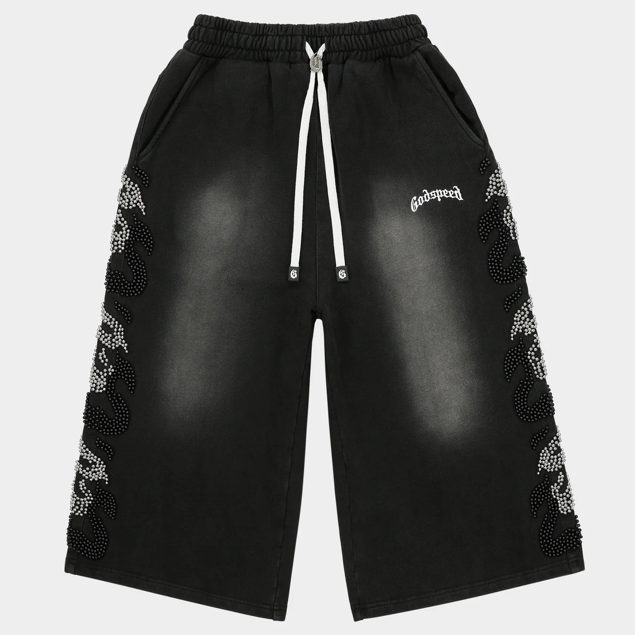 godspeed nior studded 3qtr shorts black front view godspeed nior studded 3qtr shorts black front view