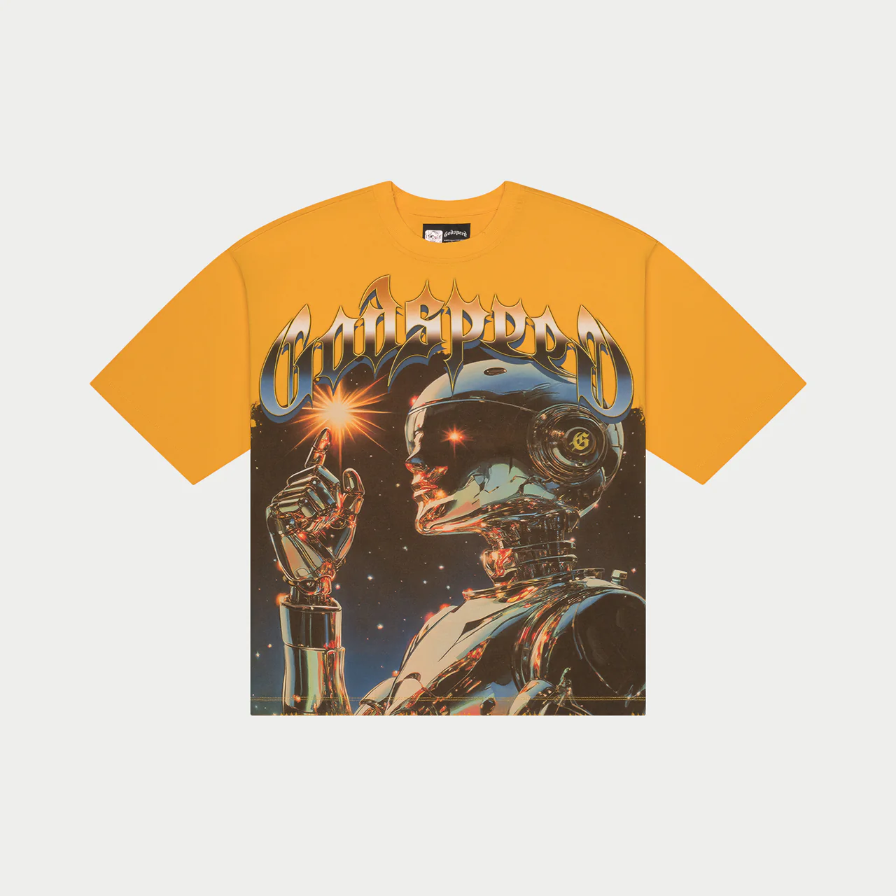godspeed sputnik tee yellow front view godspeed sputnik tee yellow front view