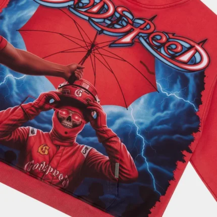 godspeed supreme reign hoodie red back logo view