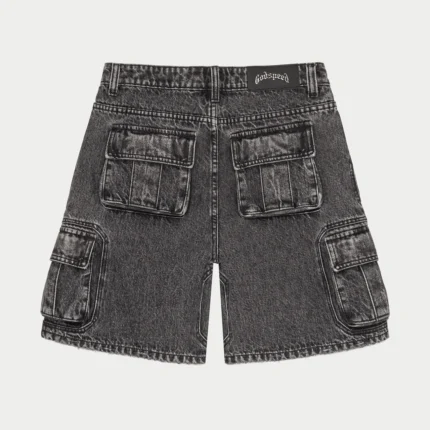 godspeed octagon cargo denim shorts grey wash back view