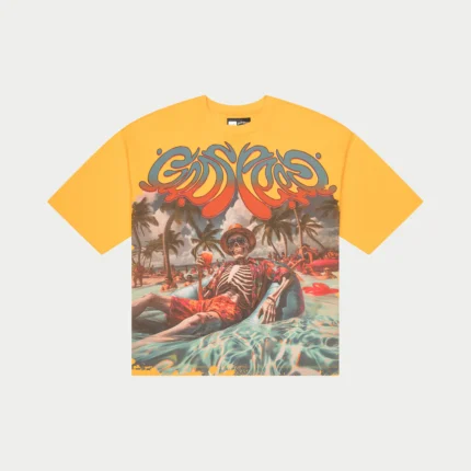 godspeed pool party tee yellow wash front view