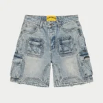 godspeed octagon cargo denim shorts blue front view
