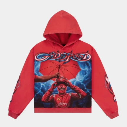 godspeed supreme reign hoodie red front view