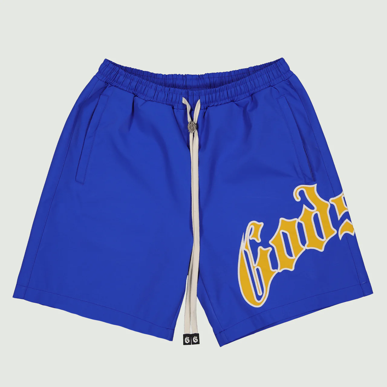 odspeed og logo nylon shorts blue yellow front view odspeed og logo nylon shorts blue yellow front view