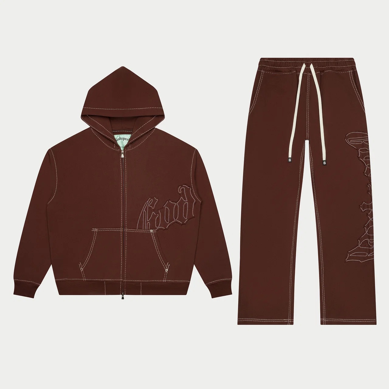 godspeed og logo sweatsuit mocha front view godspeed og logo sweatsuit mocha front view