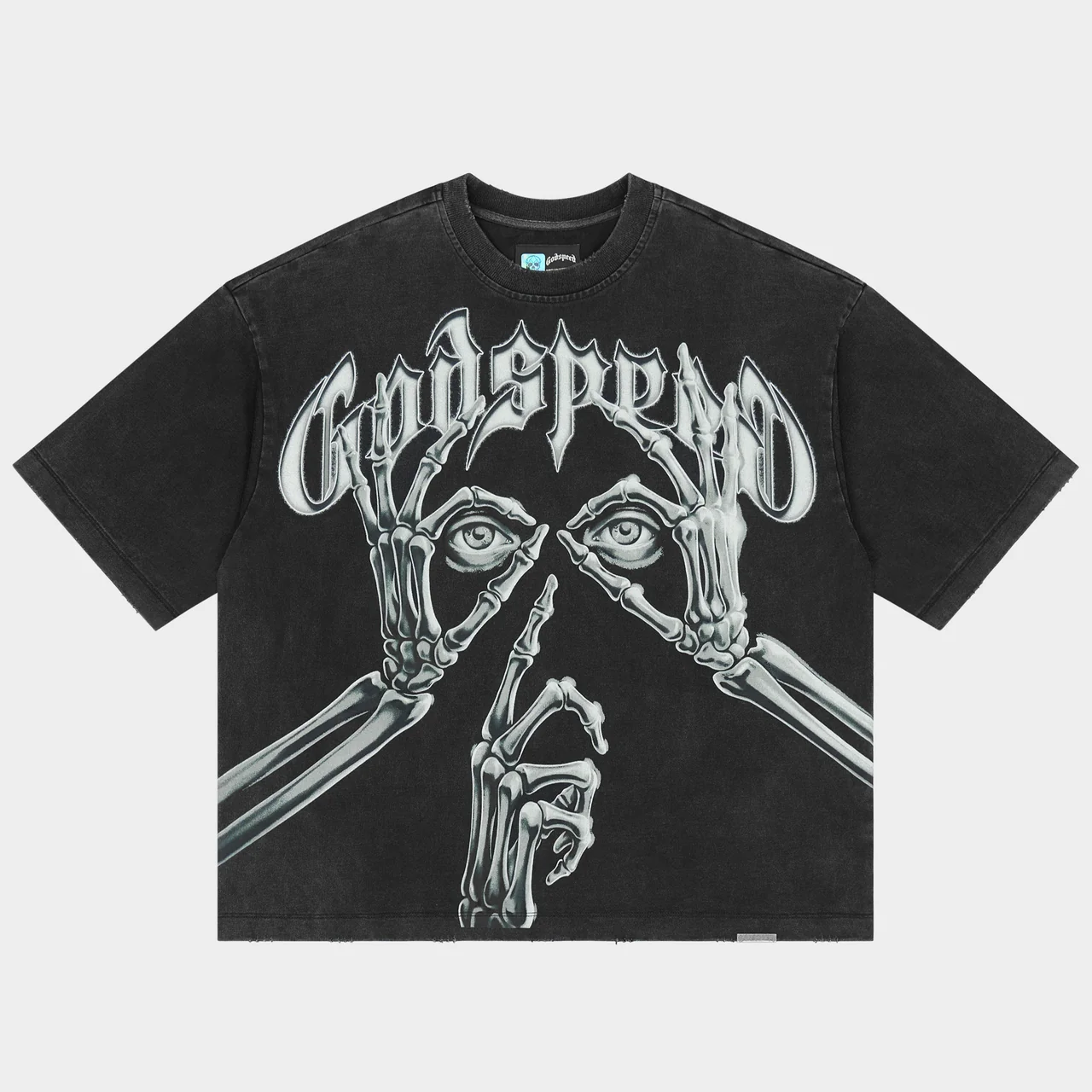 godspeed silencio t shirt black wash front view godspeed silencio t shirt black wash front view