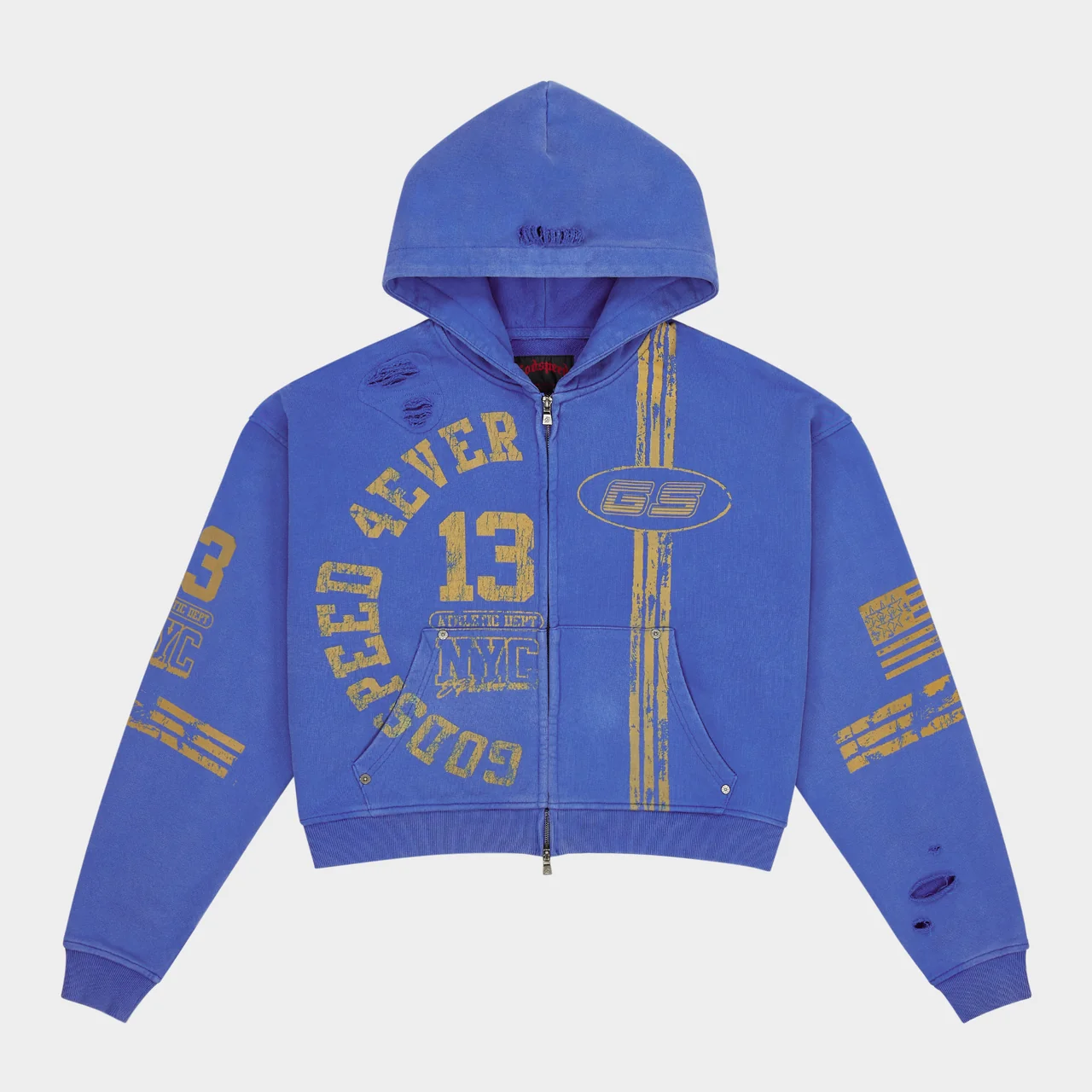 godspeed roadster zip hoodie blue yellow front view godspeed roadster zip hoodie blue yellow front view